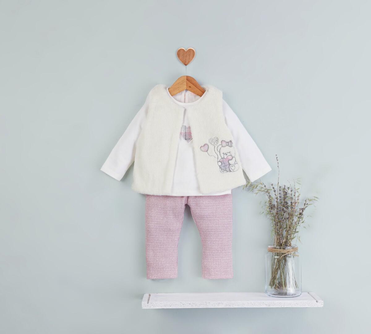 Baby Rose 3 Piece Set - Fur Vest, Long Sleeve Shirt and Leggings
