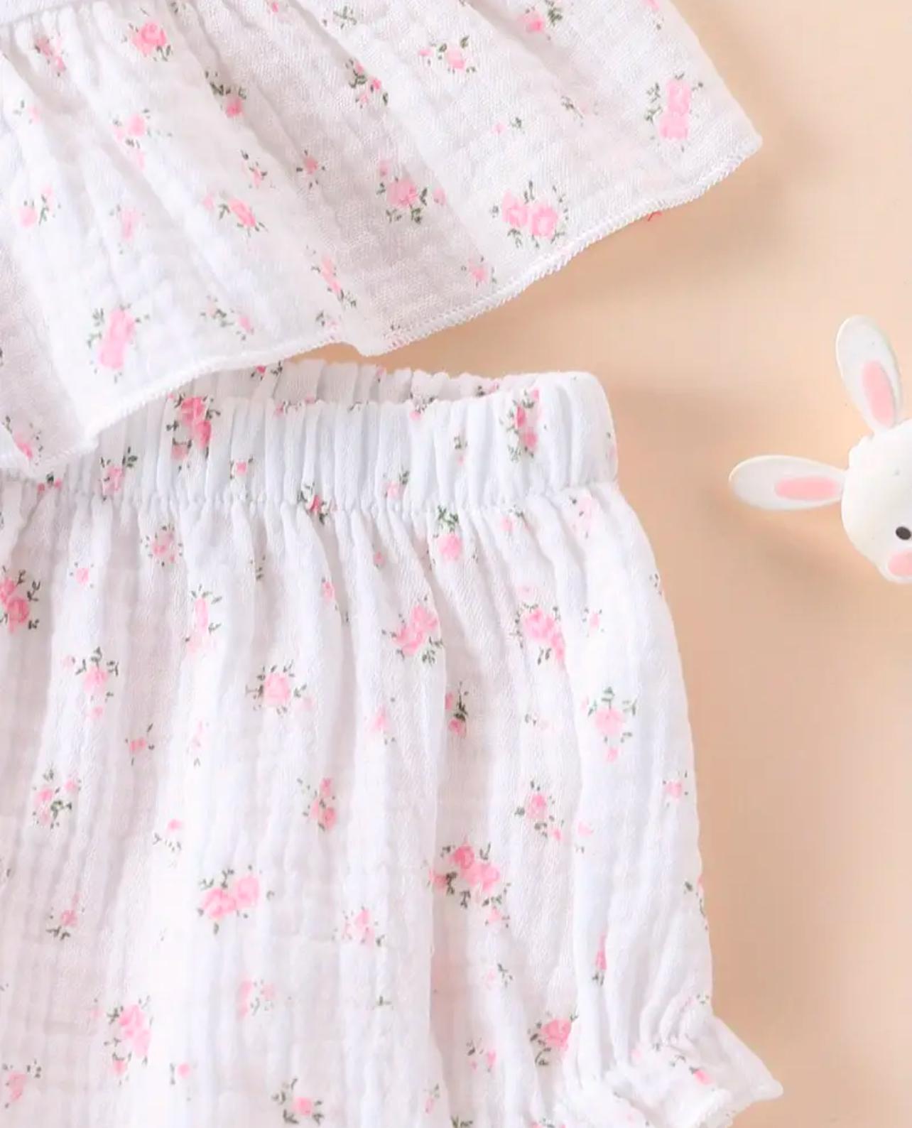 Baby Girls Muslin Flower Top and Shorts Set