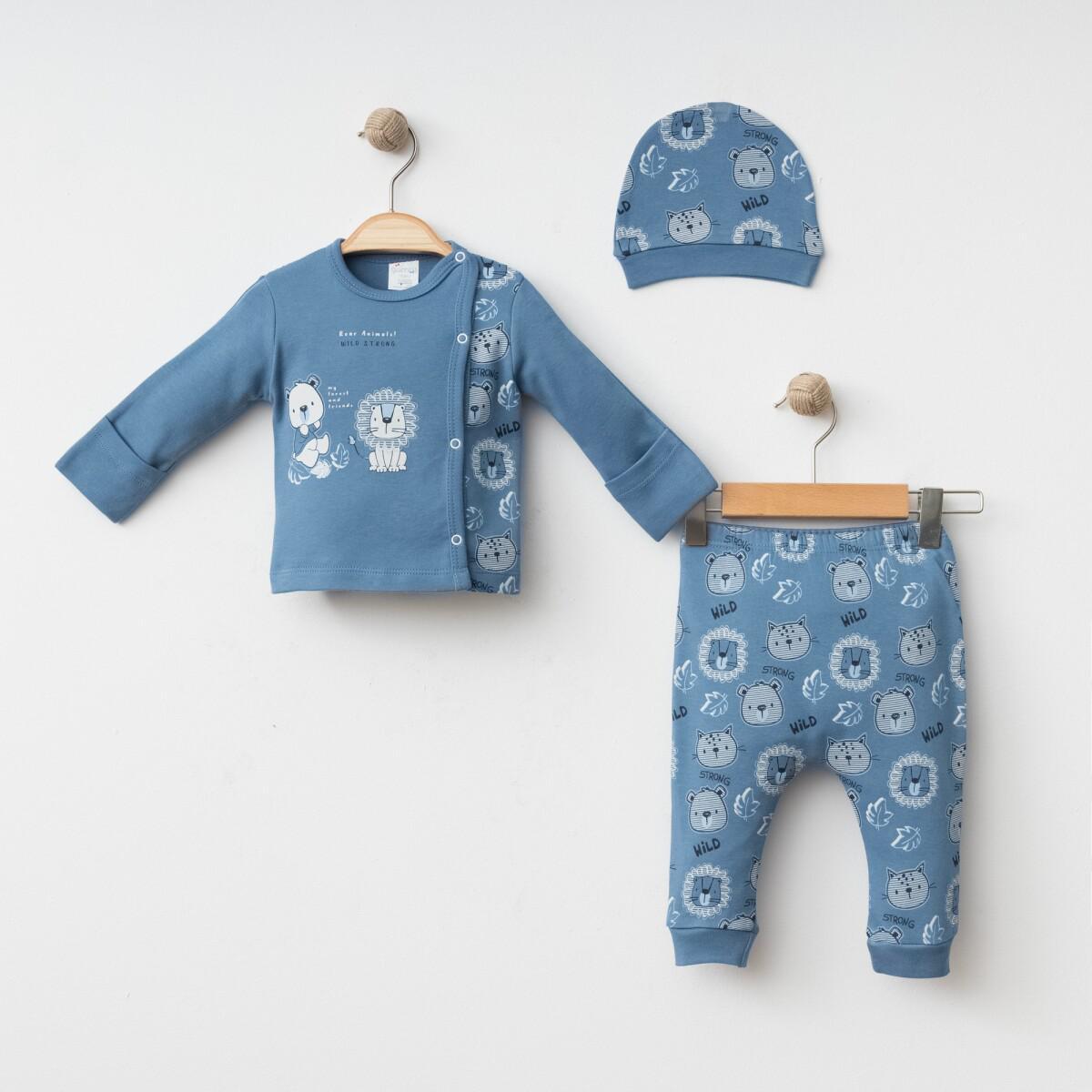 3 piece newborn set blue wild animals