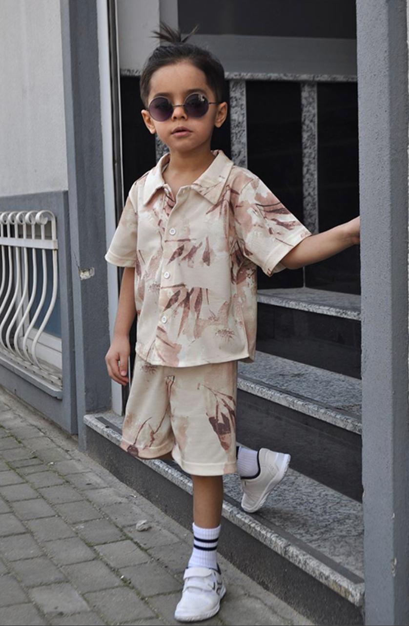 Kidsroom 2 Piece Shirt Shorts Set Brown