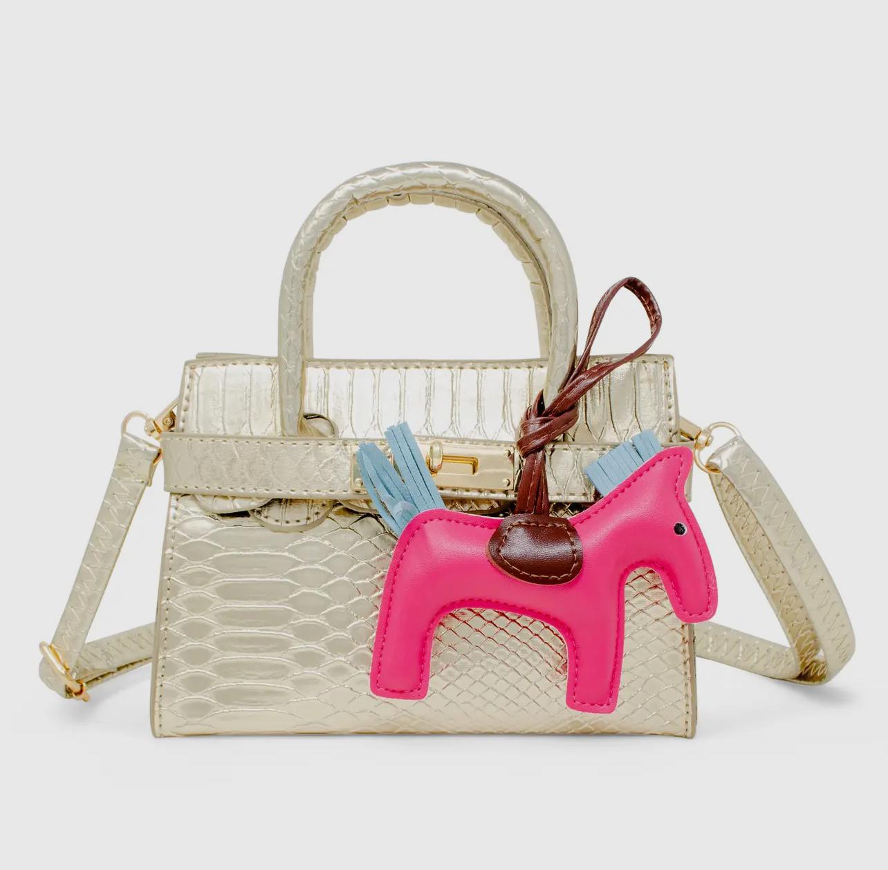 Crocodile Pony Handbag - Gold
