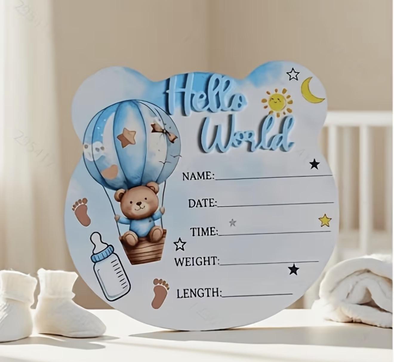 Wooden Childrens Birth Milestone "Hello World"