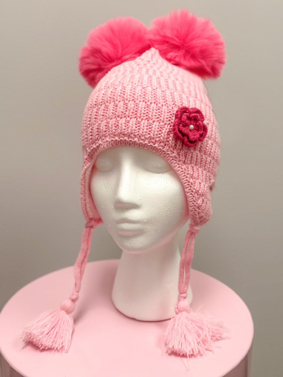 Pink Knit Hat pink flower