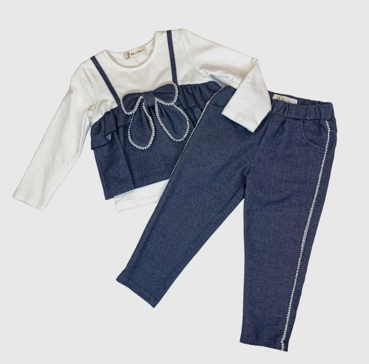 2 in 1 Bowtie Denim Top + Denim Pants