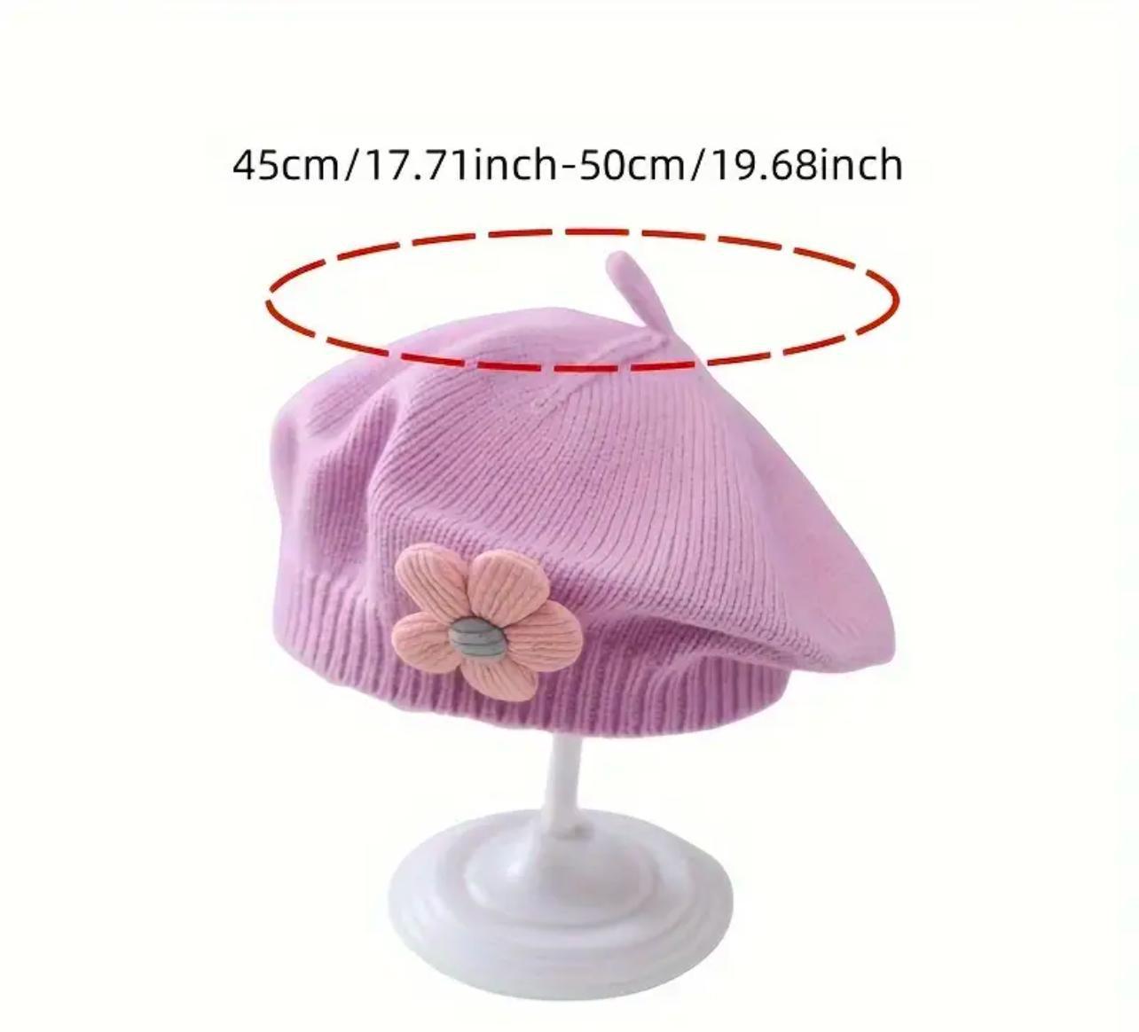 Purple Floral Knit Beret Hat