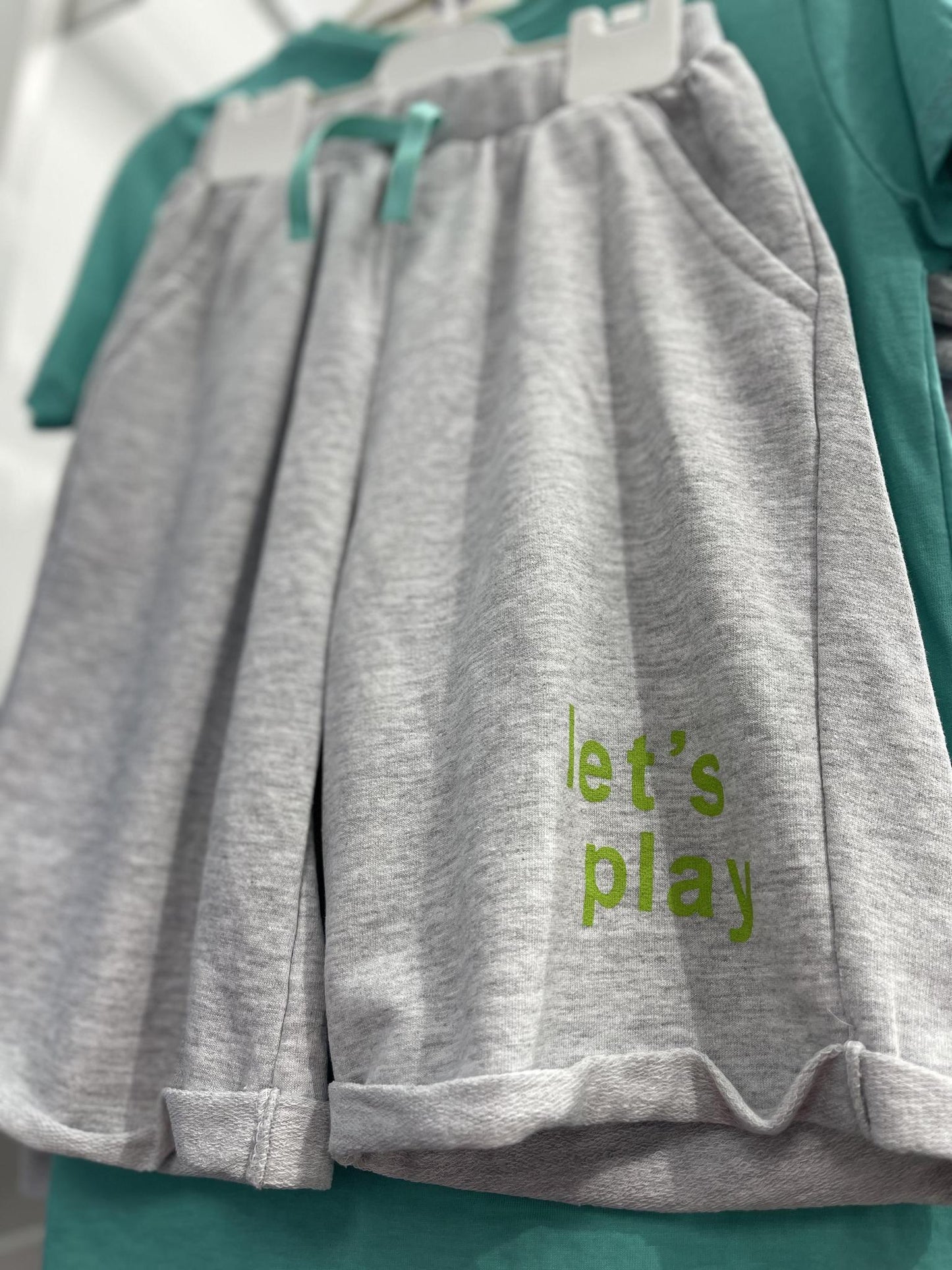 Boys Bluish Green Tshirt and Grey Shorts - Lets Play