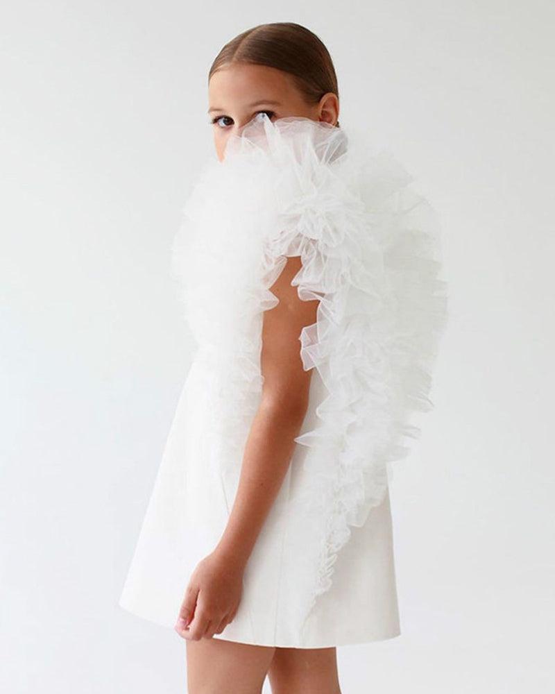 White Ruffle Flutter Trim Dress