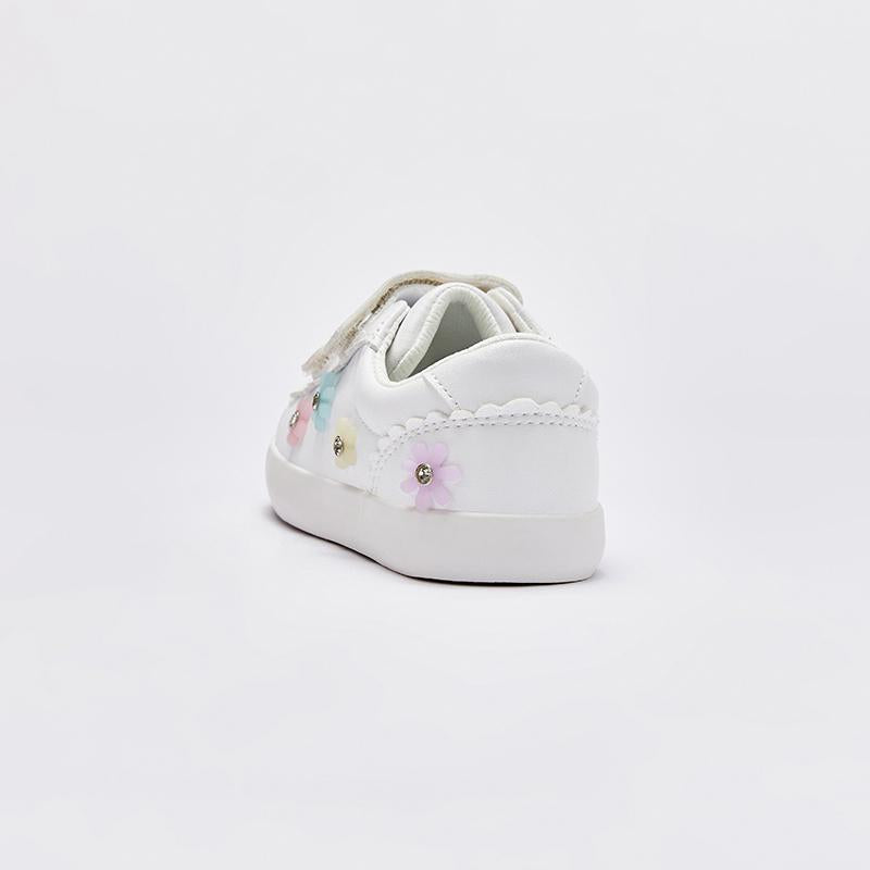 White Sneakers With Flower Rhinestones