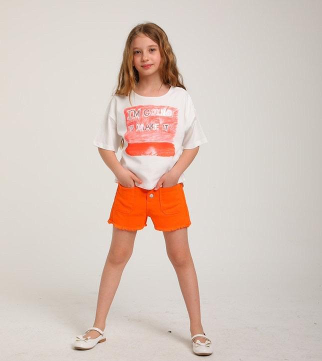 orange jean shorts