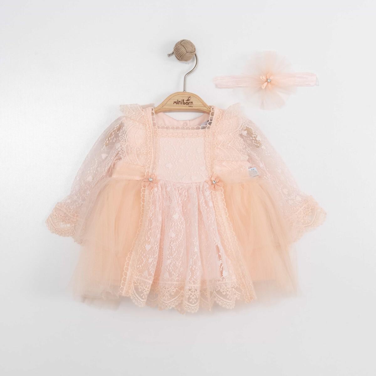 Mini Born Tulle Long Sleeve Dress Flower Headband