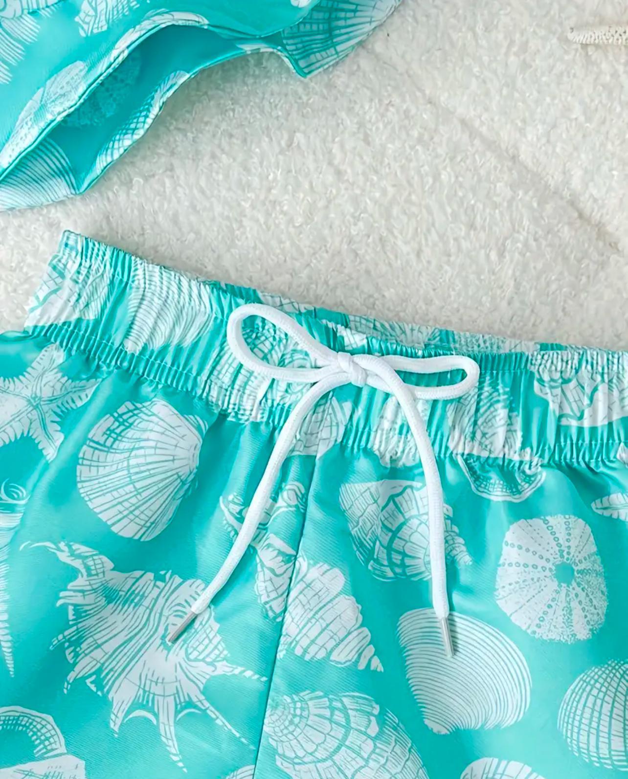 Boys Swimming Trunks with Sun Hat - Seashell Print