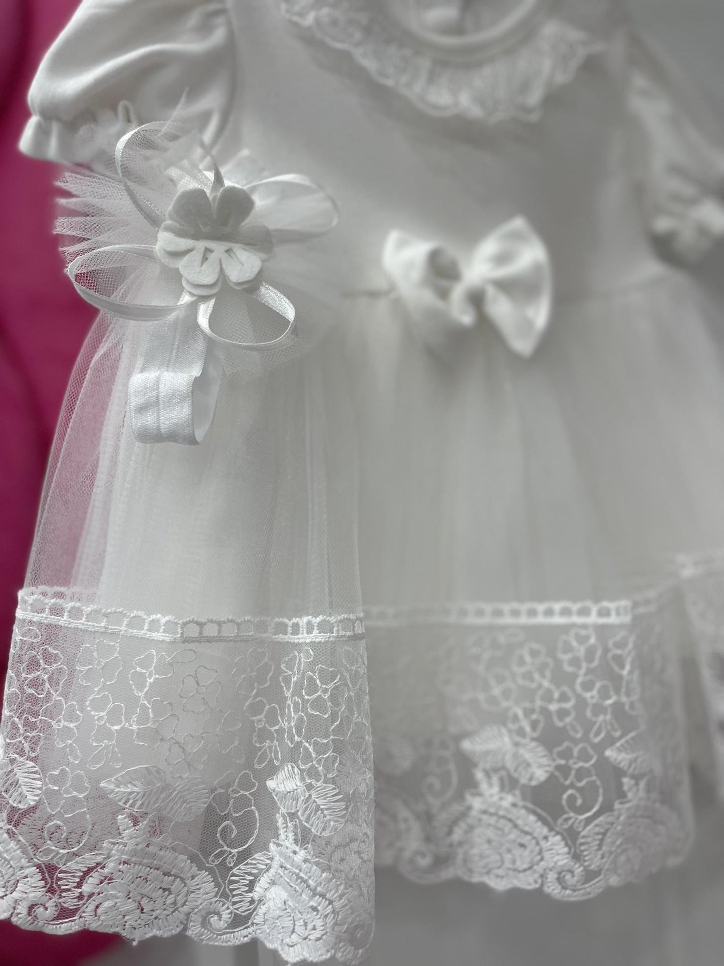 Baby White Lace Dress Short Sleeve with Headband