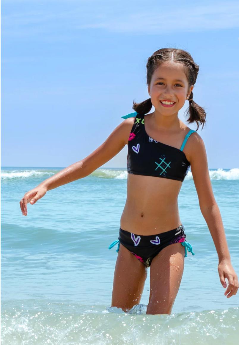 Girls One Shoulder Printed Bikini