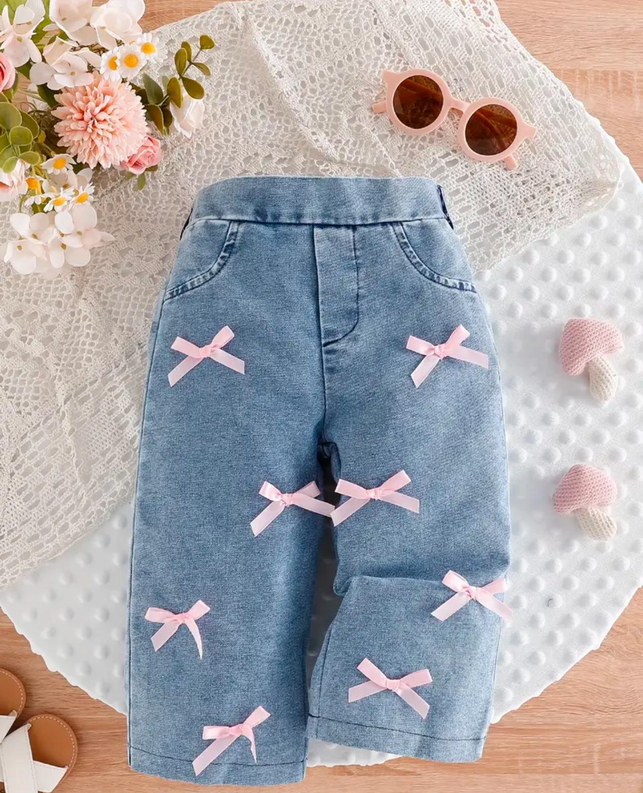 Thin Soft Denim Jeans with Bows