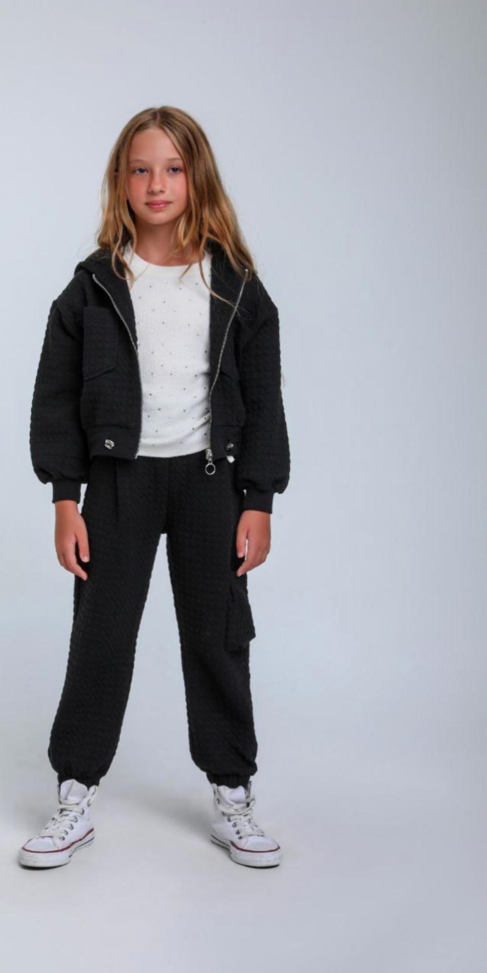 Girls Black 2 Piece Set Hooded Tracksuit