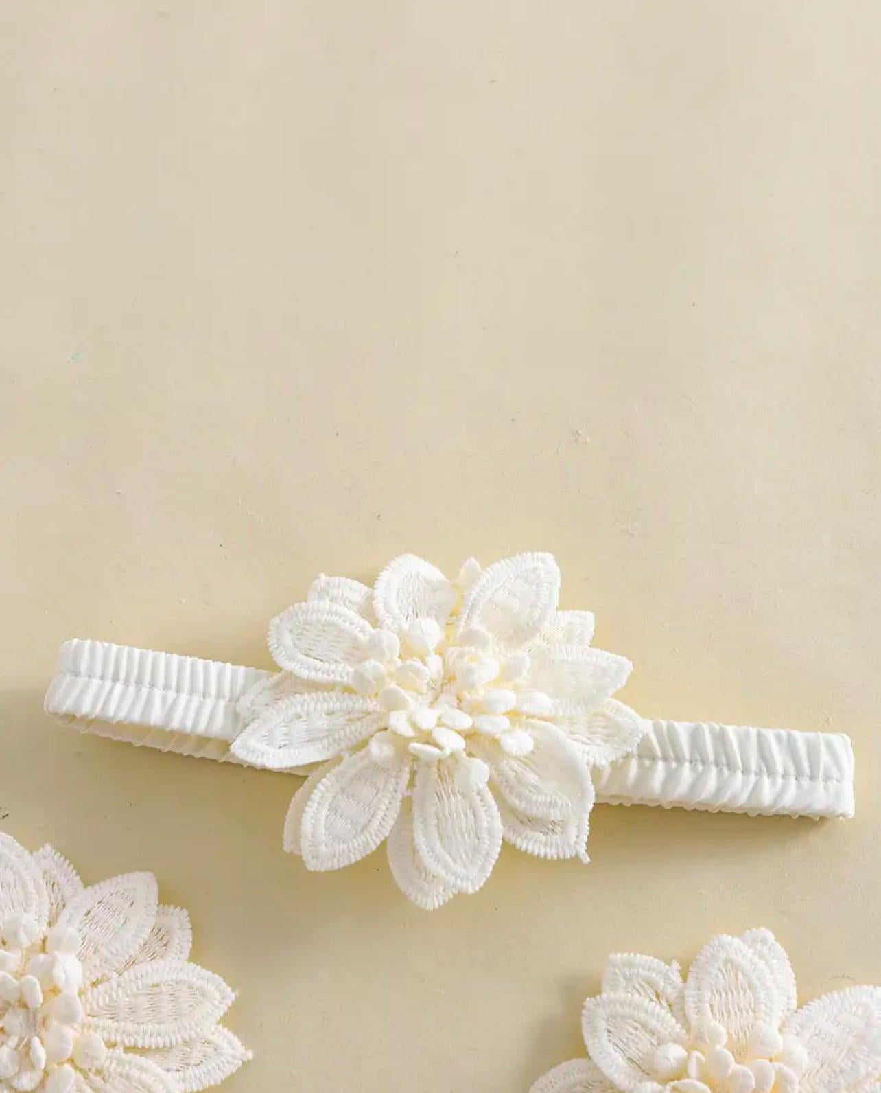 Baby Elegant Flower Embroidery Romper Dress with Headband
