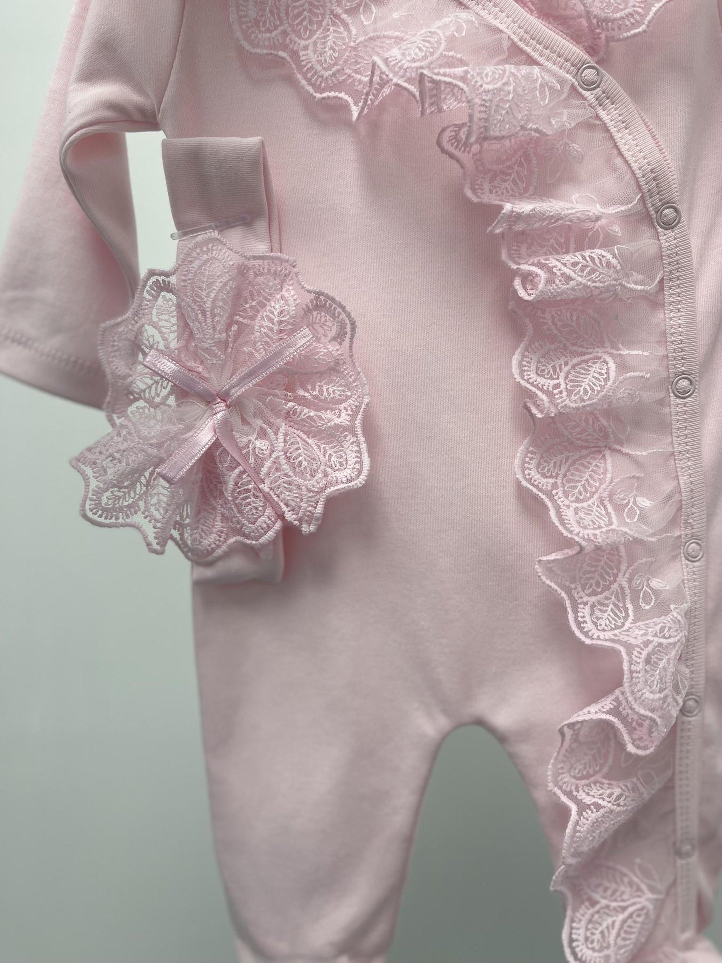 Baby Girl Pink Romper with Lace Headband