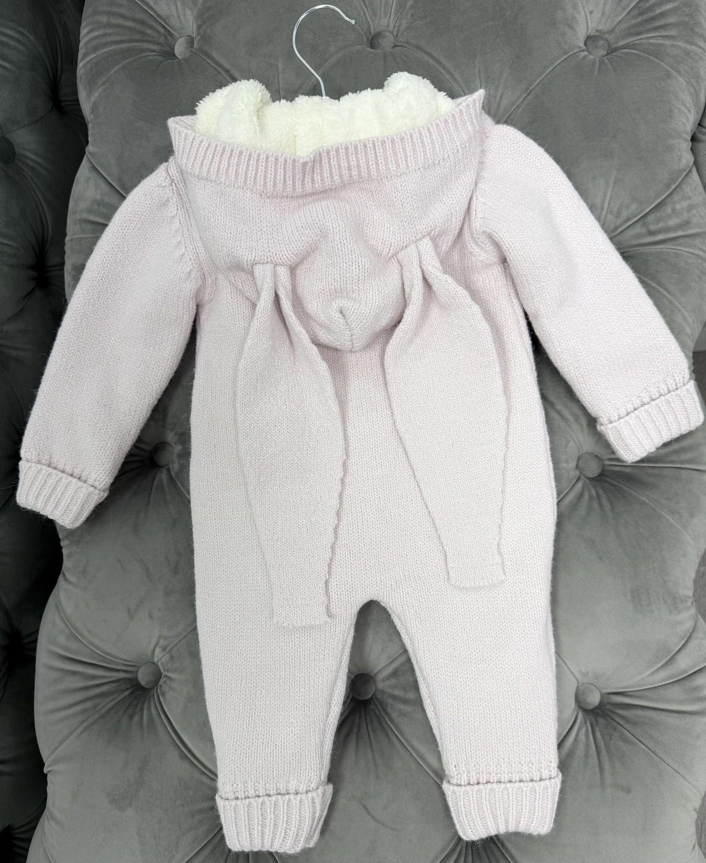 Babymy - Knit Bunny hooded romper zip up Pink