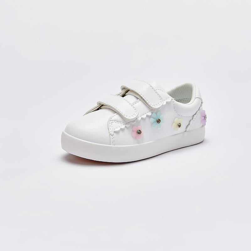 White Sneakers With Flower Rhinestones