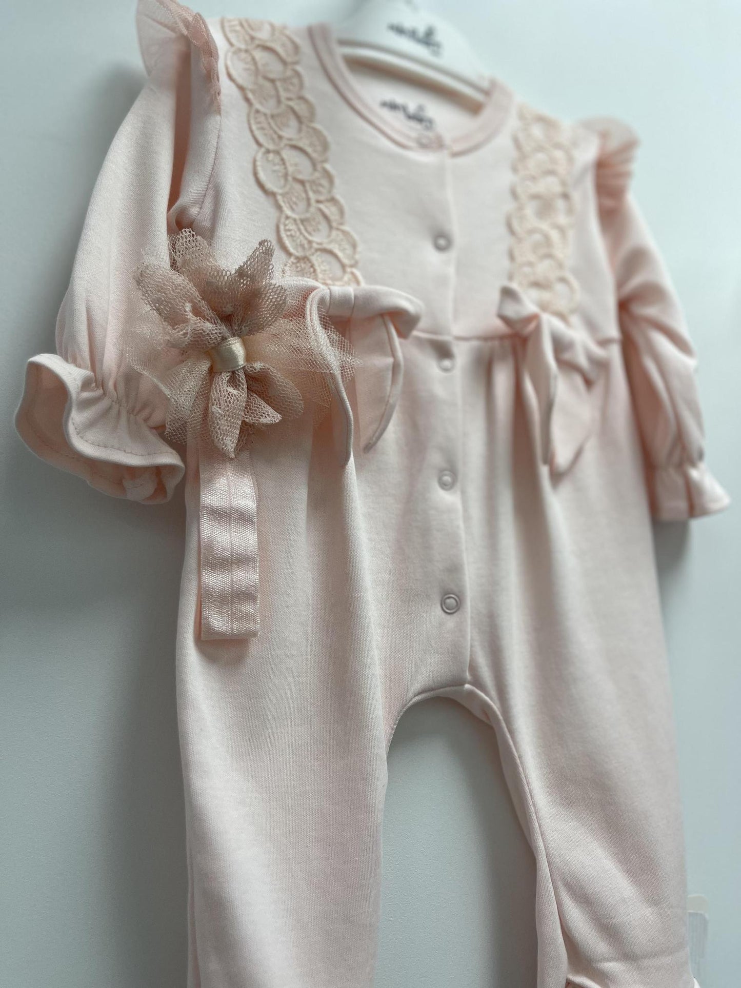 Baby Girl Pink Romper with Bows and Headband
