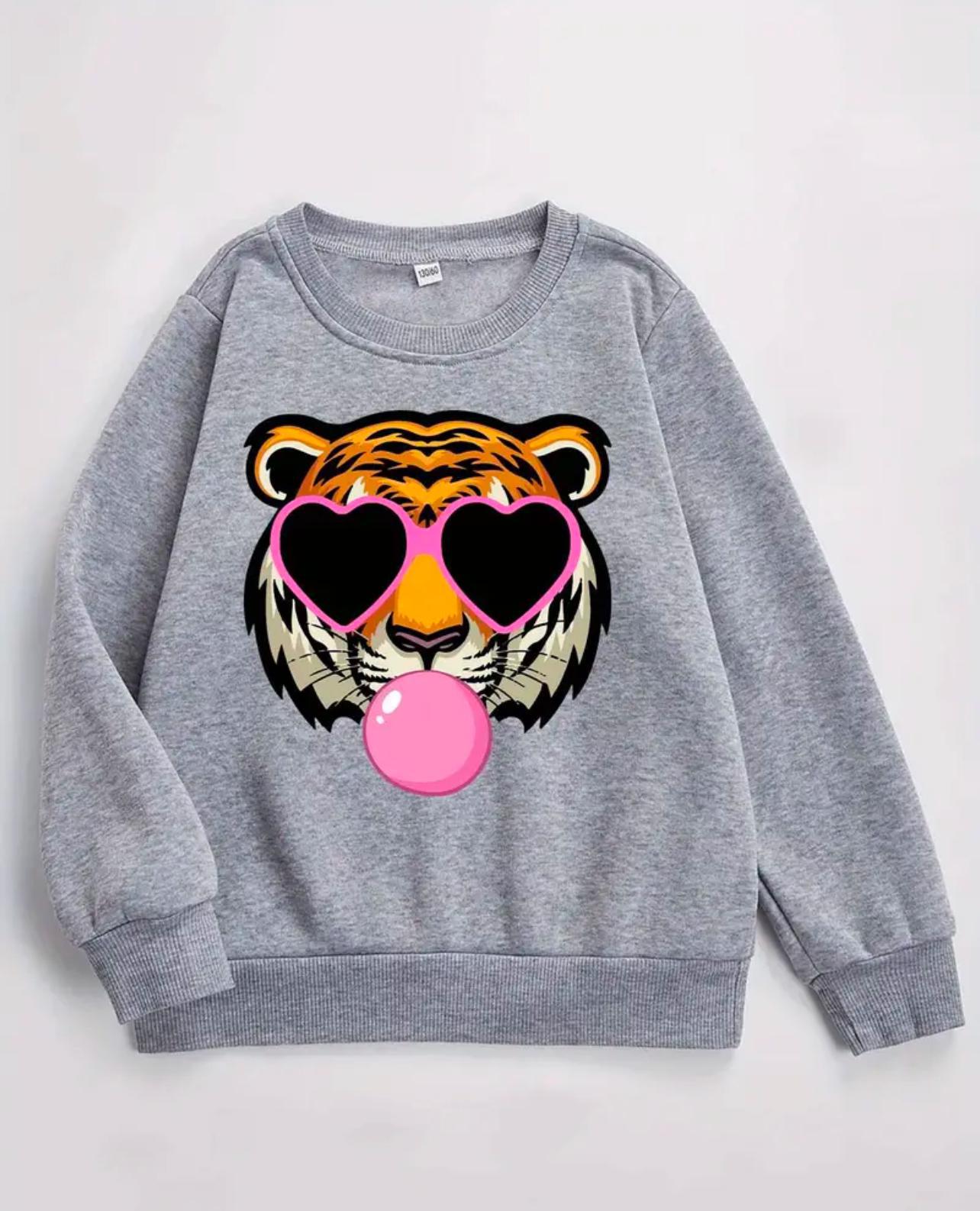 Grey Sweatshirt with Tiger Print