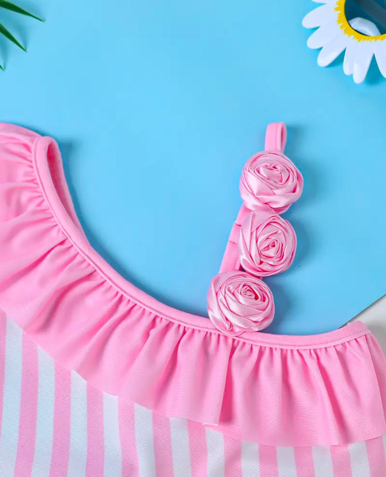 2 pcs Girls Striped Ruffle Swim