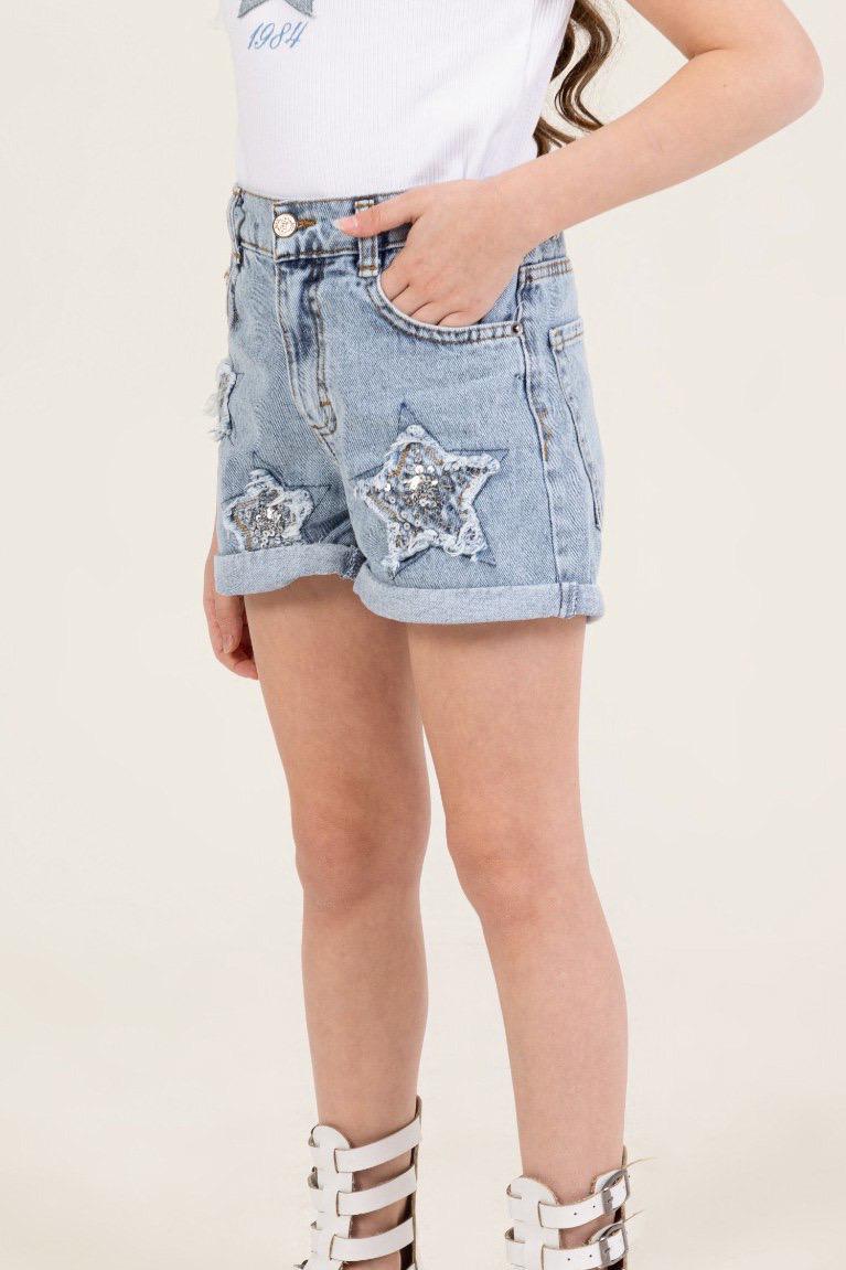 Girls Jean Shorts- Sequin Star
