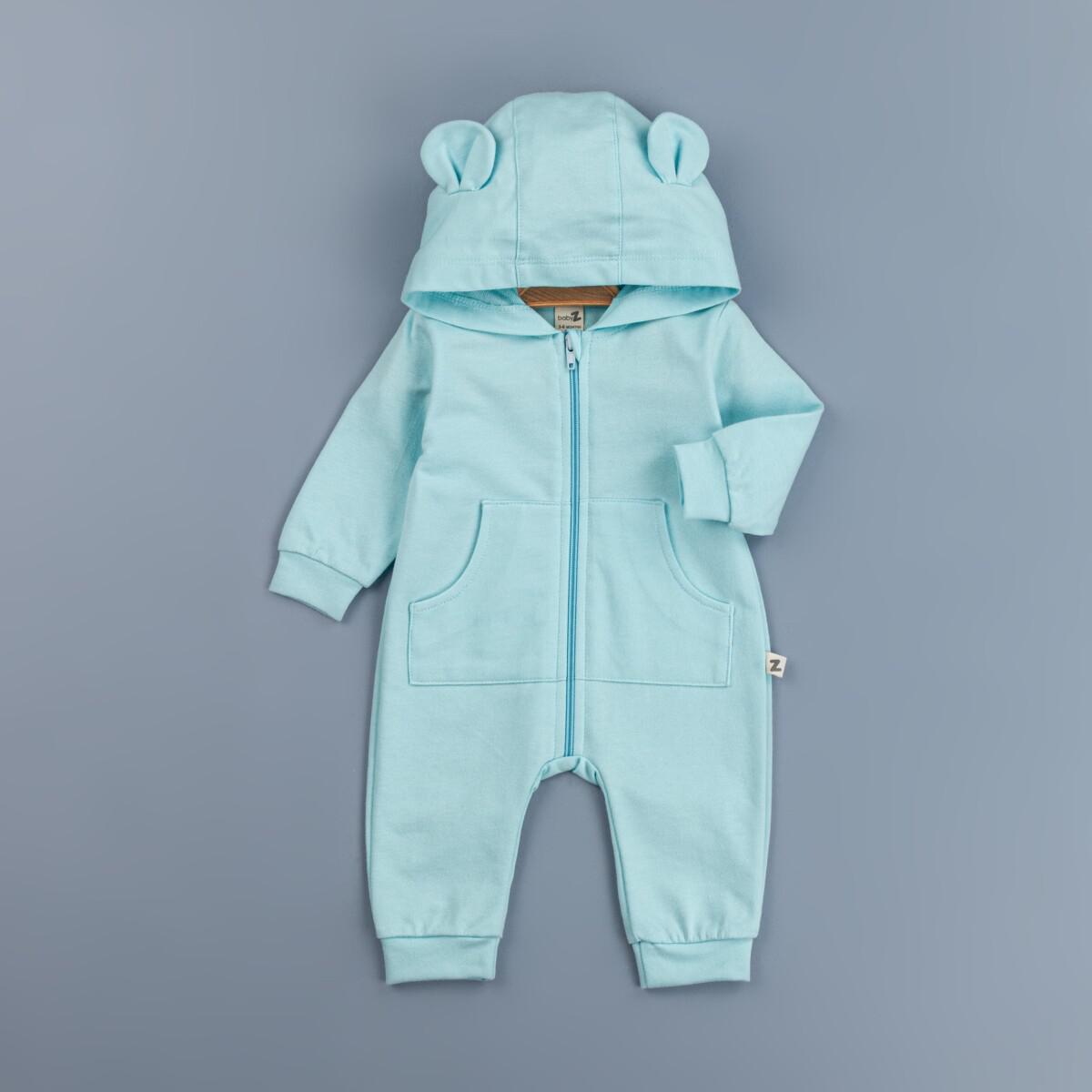 Baby Blue Romper with Zipper and Hoodie