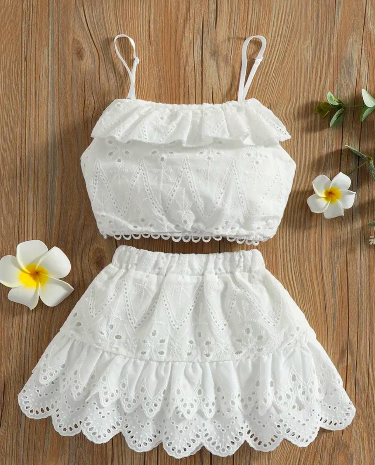 White Summer 2 pcs Set Top and Skirt