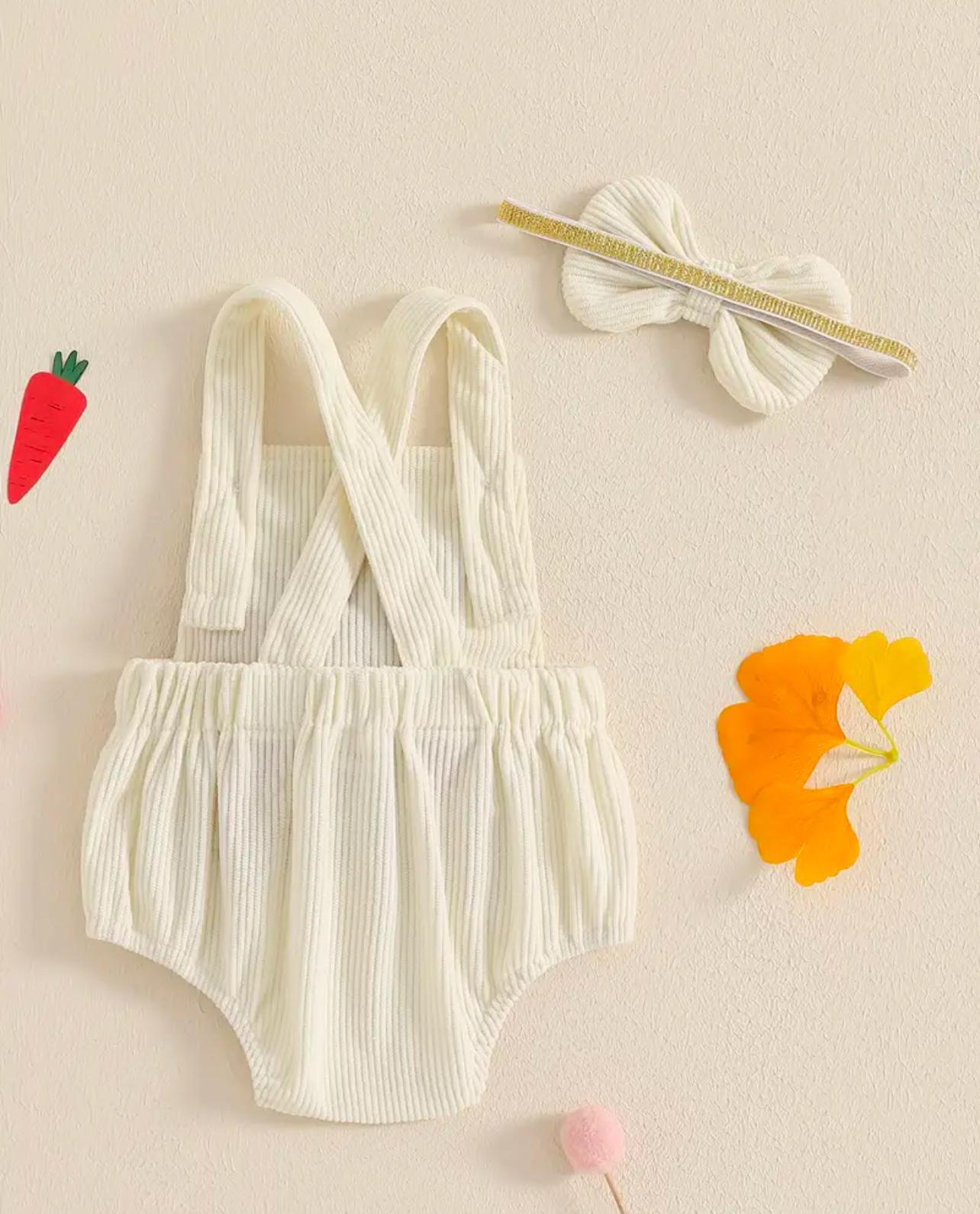 Baby Girl Ivory Bunny Romper with Headband