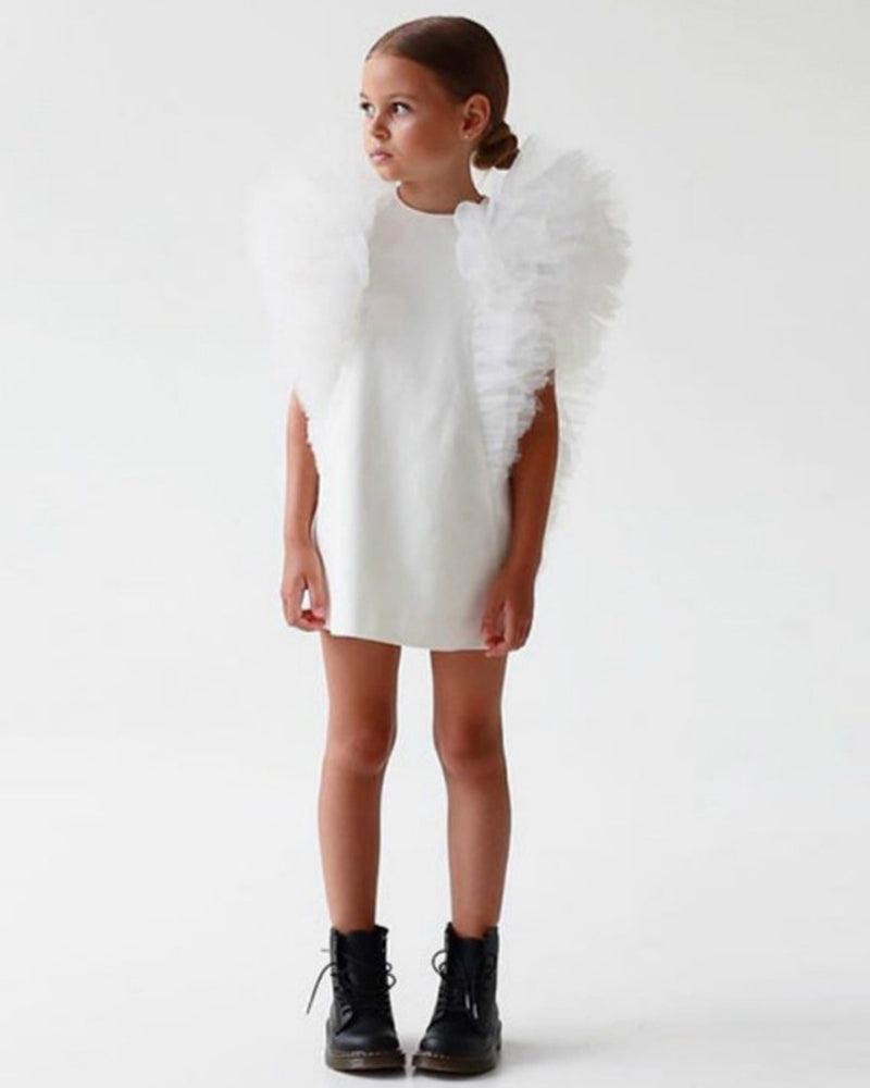 White Ruffle Flutter Trim Dress