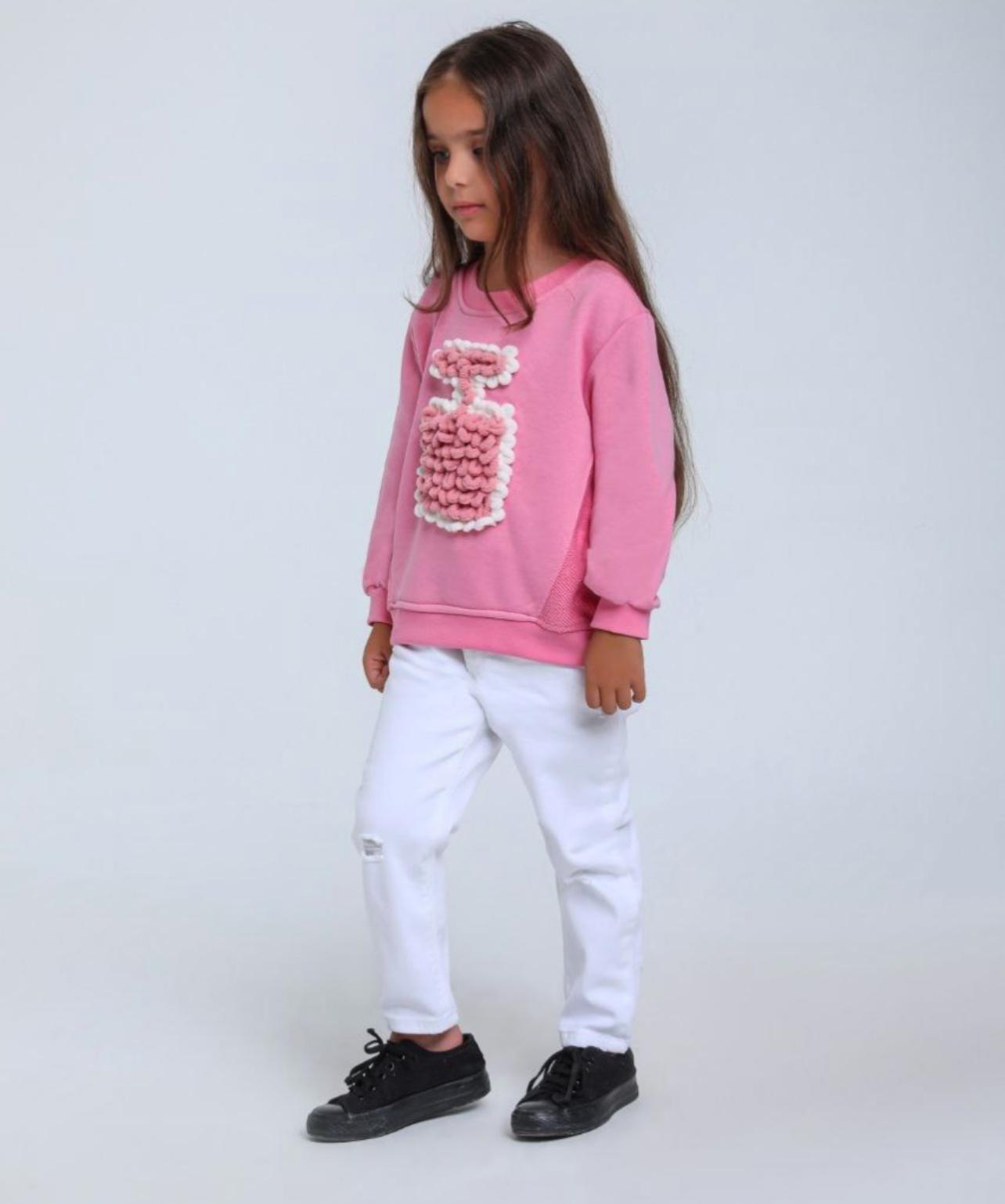 Girls Pink 3D Perfume Detail Sweatshirt
