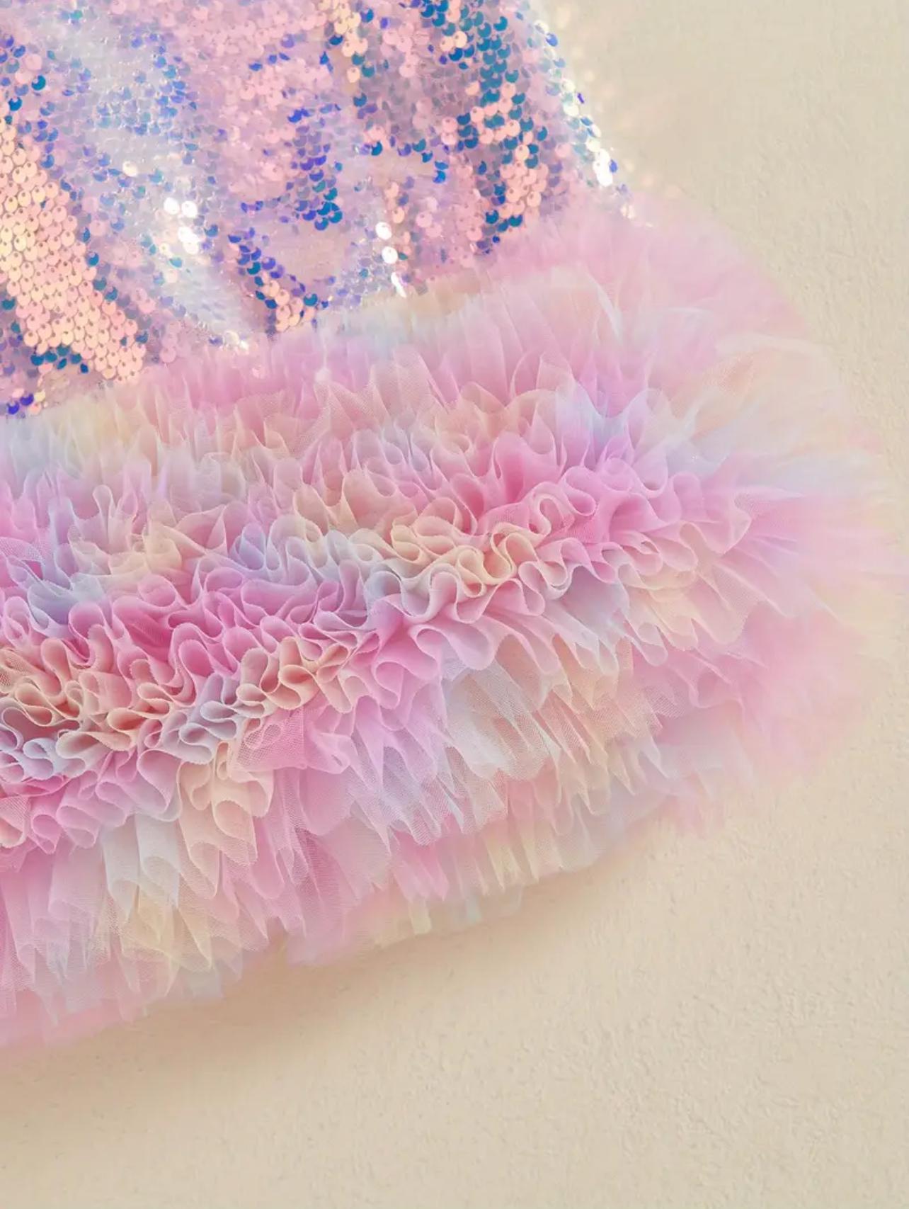 Sequins Layered Girls Dress