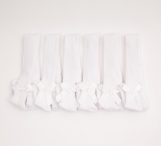 White Stripe Texture Tights with Bow