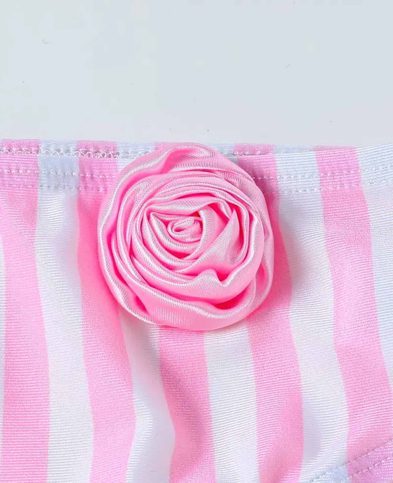 2 pcs Girls Striped Ruffle Swim