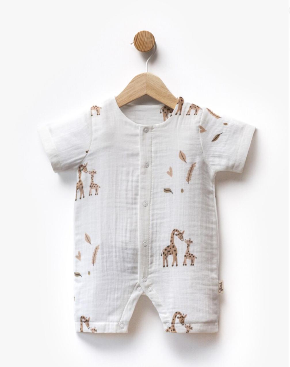 Baby Boy Muslin Short Sleeve Giraffe Romper