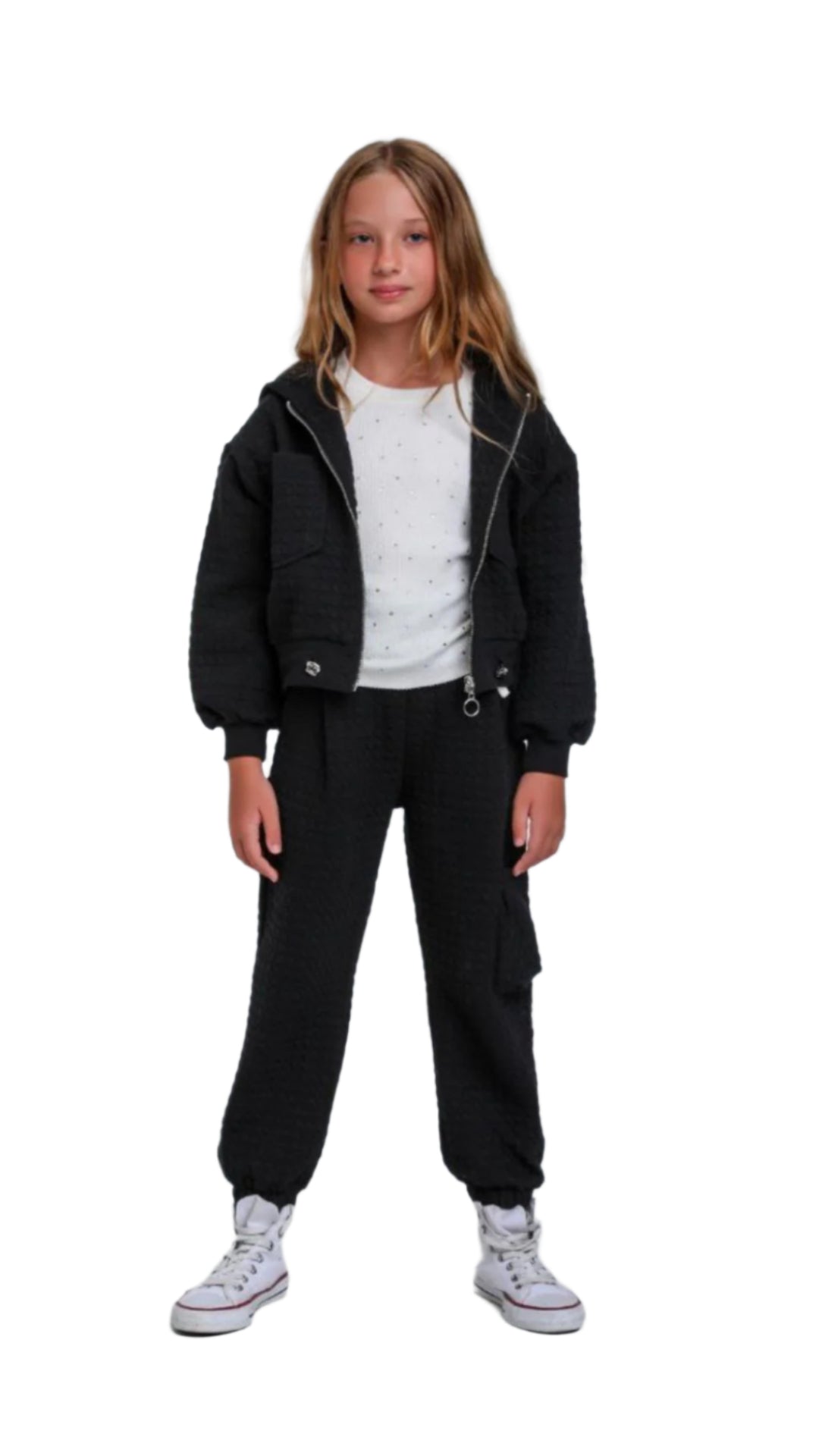Girls Black 2 Piece Set Hooded Tracksuit