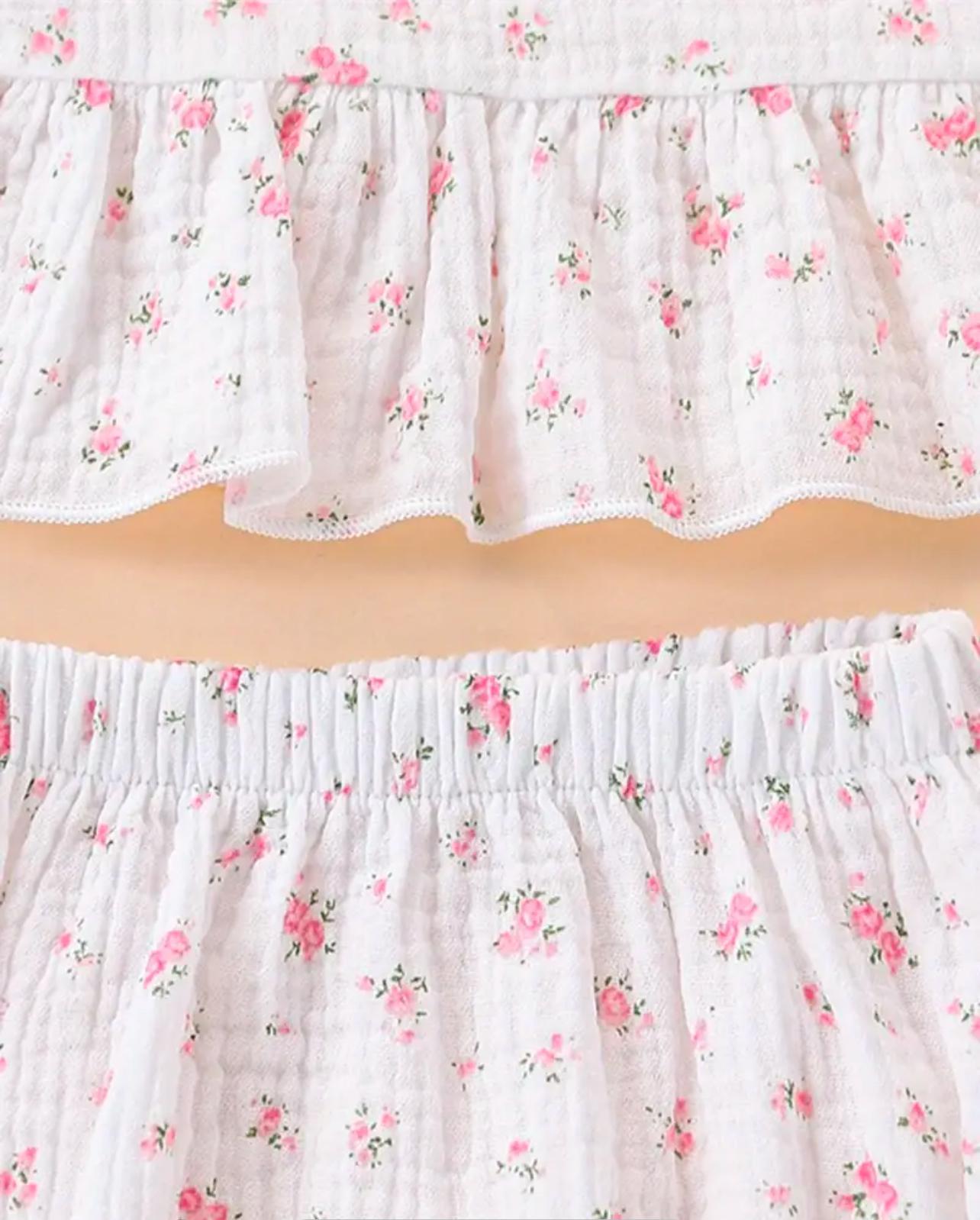 Baby Girls Muslin Flower Top and Shorts Set