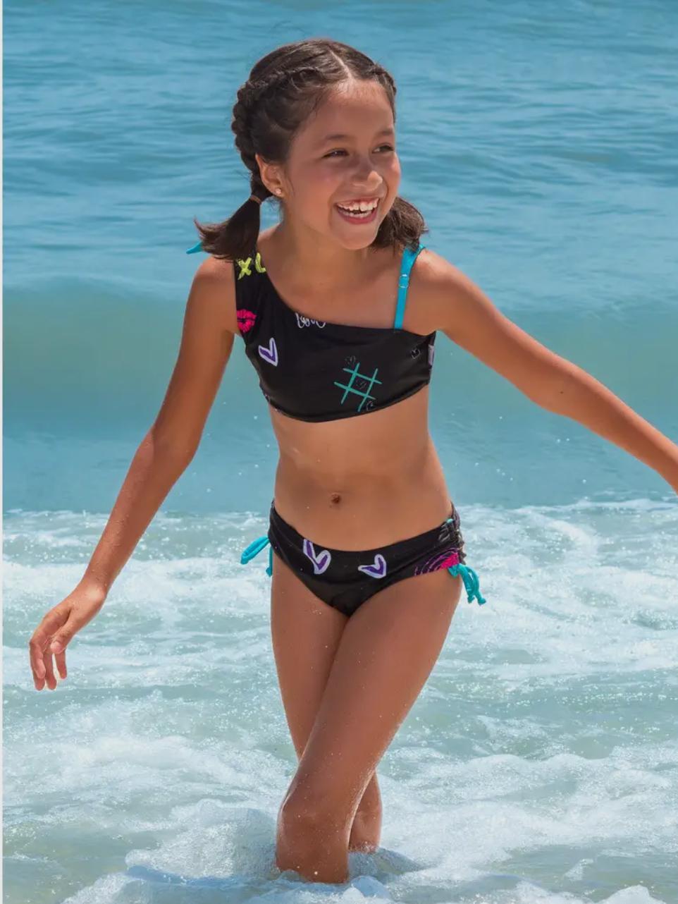 Girls One Shoulder Printed Bikini