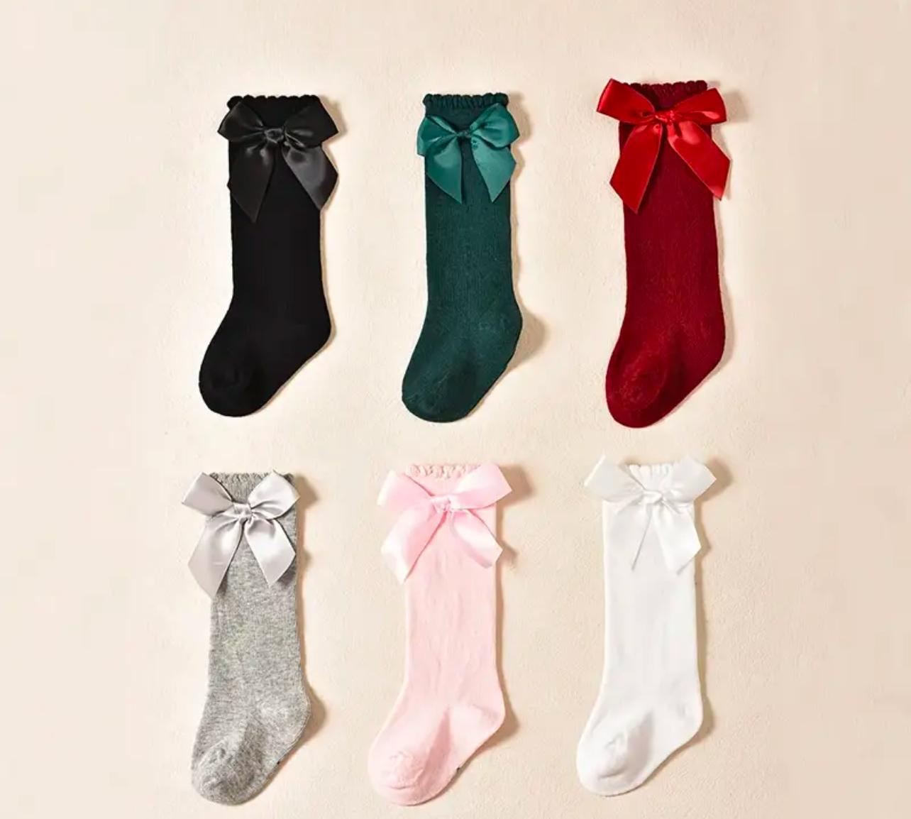 High Knee Cotton Socks With Bows