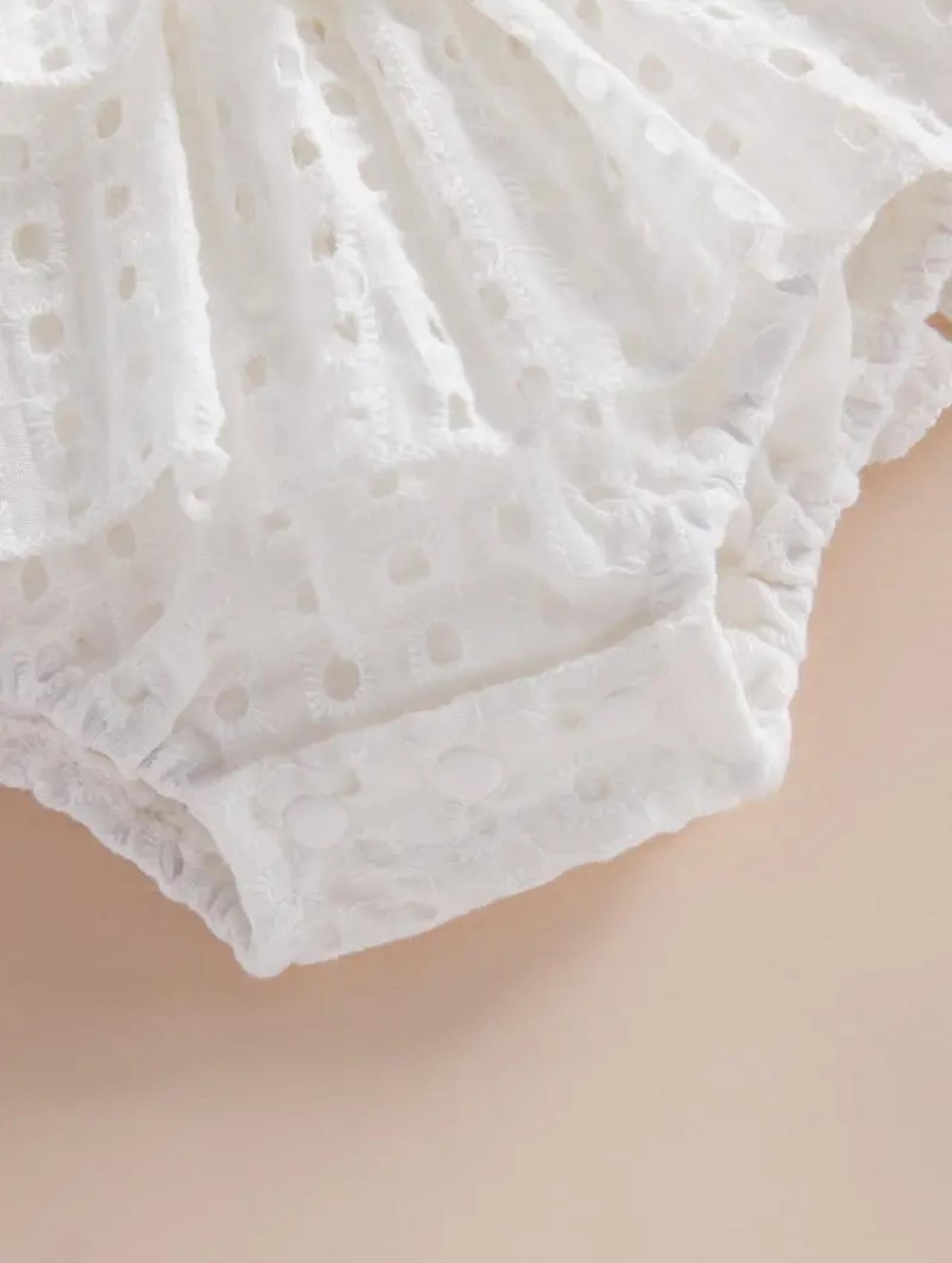 White Infant Baby Girls Romper Dress with Lace Bow