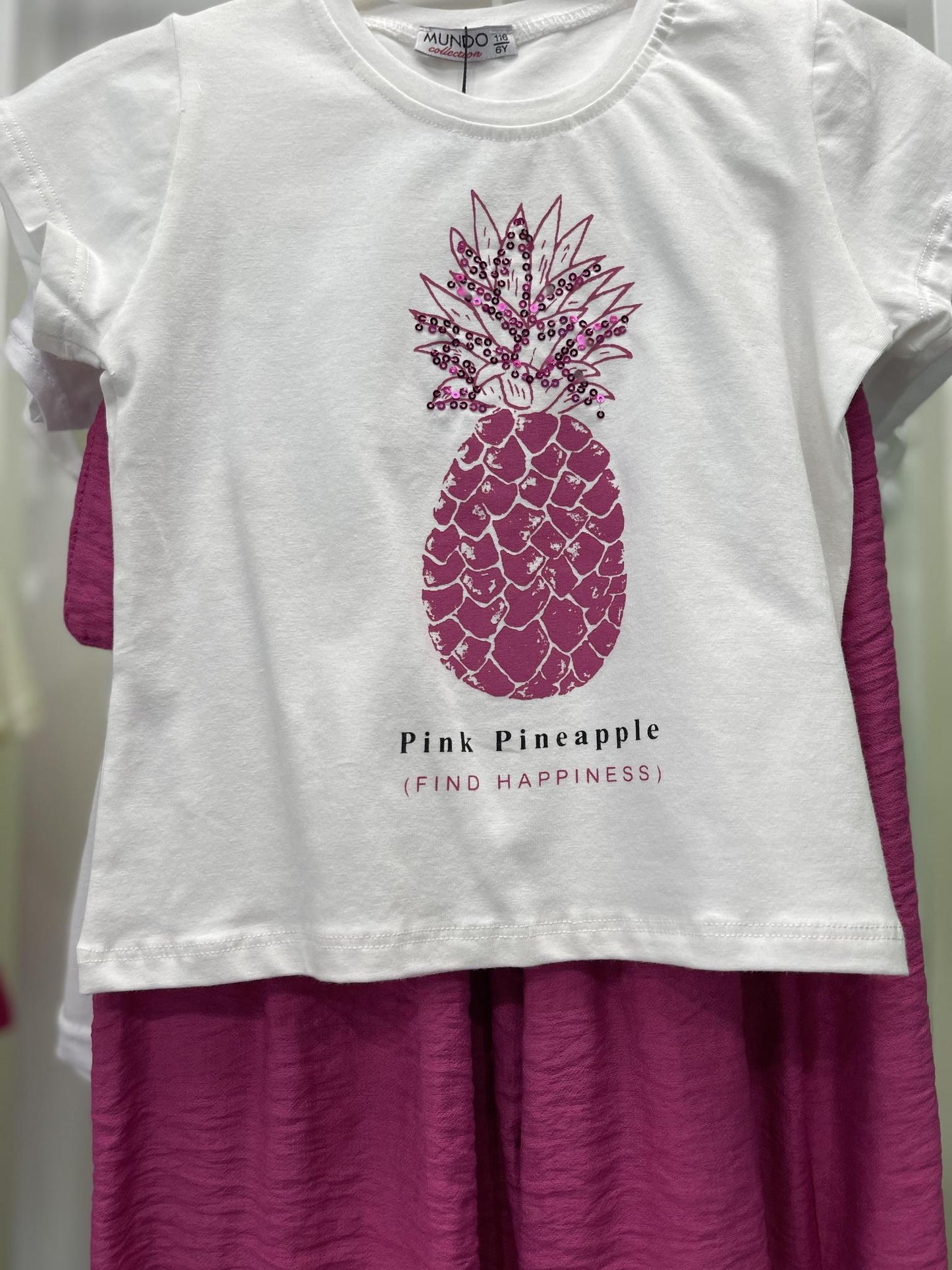 Pink Pineapple Tshirt Set Fuchsia Pants