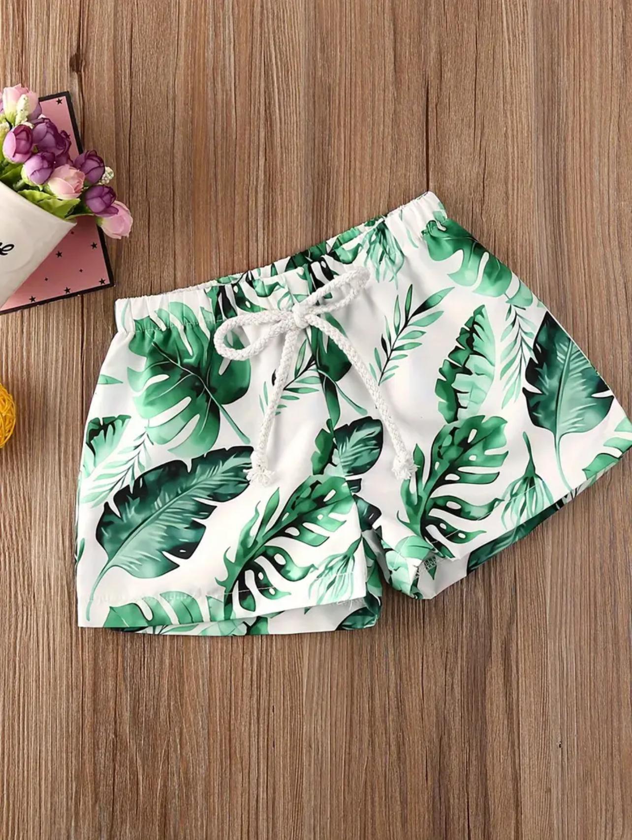 Boys Swim Shorts - Green Palm Leaves