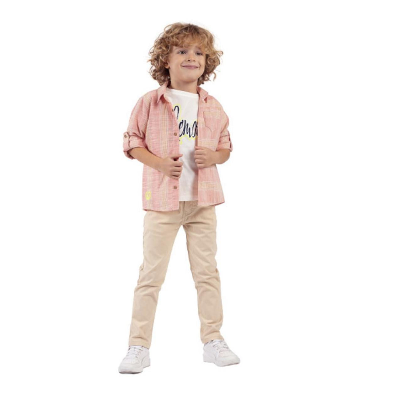 2 Piece Set Pink Shirt and Beige Pants