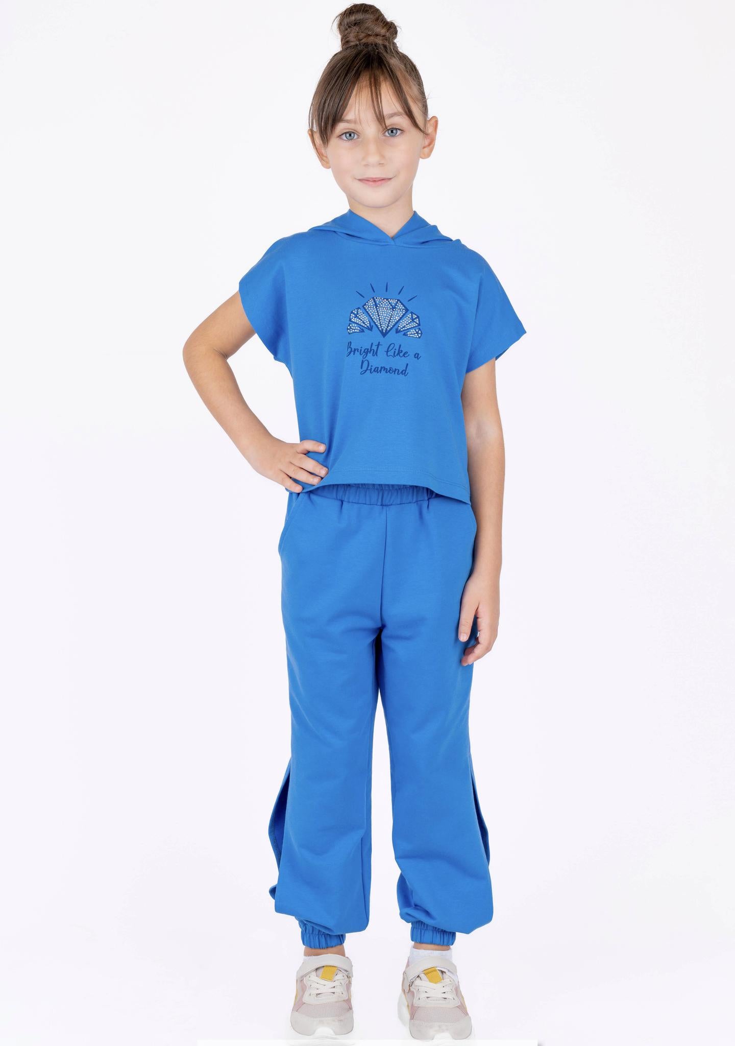 Girls Cotton Blue Joggers with slits