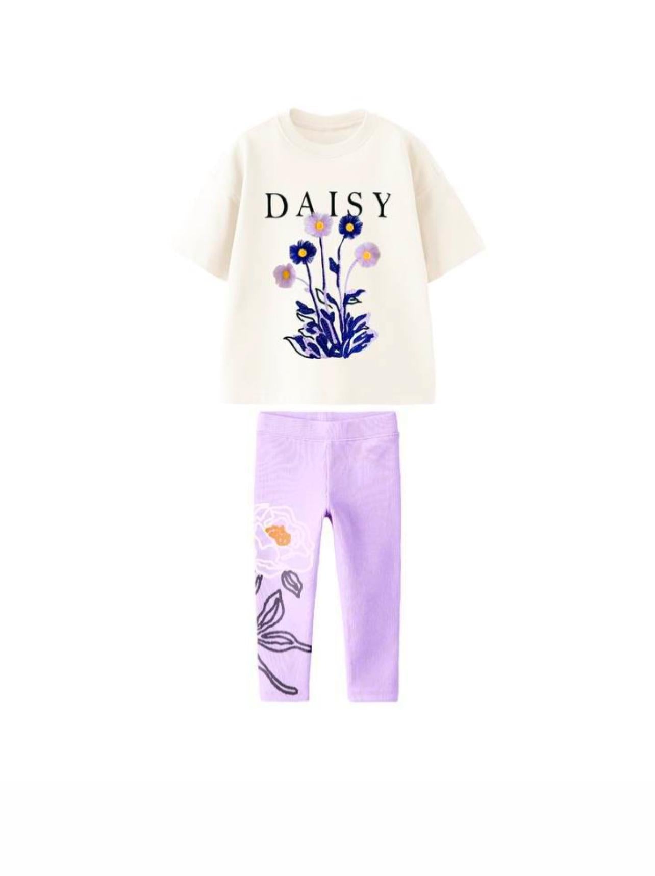 Girls Daisy tshirt and leggings set - Purple