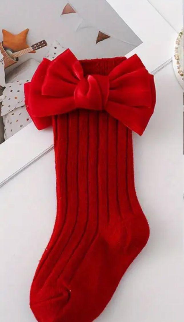 Red High Knee Socks with Satin Bow