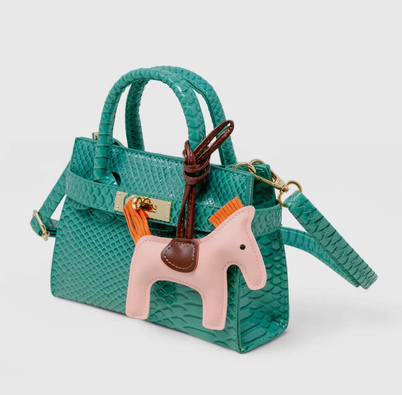 Vivid Crocodile Pony Handbag - Green