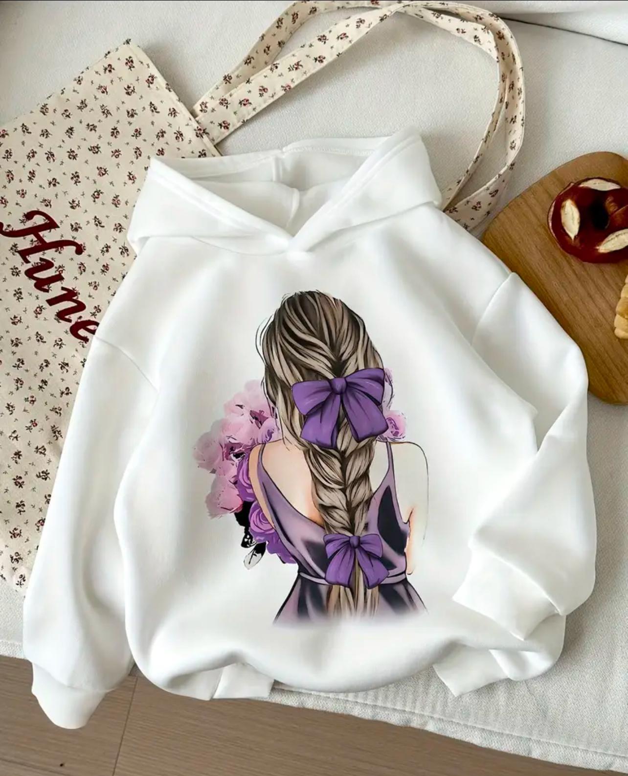 White Thin Hoodie with Girls Print