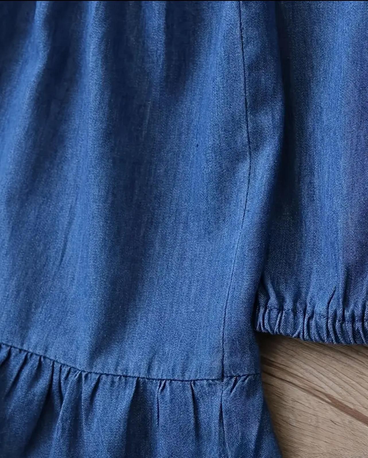 Denim Princess Dress with White Floral Collar